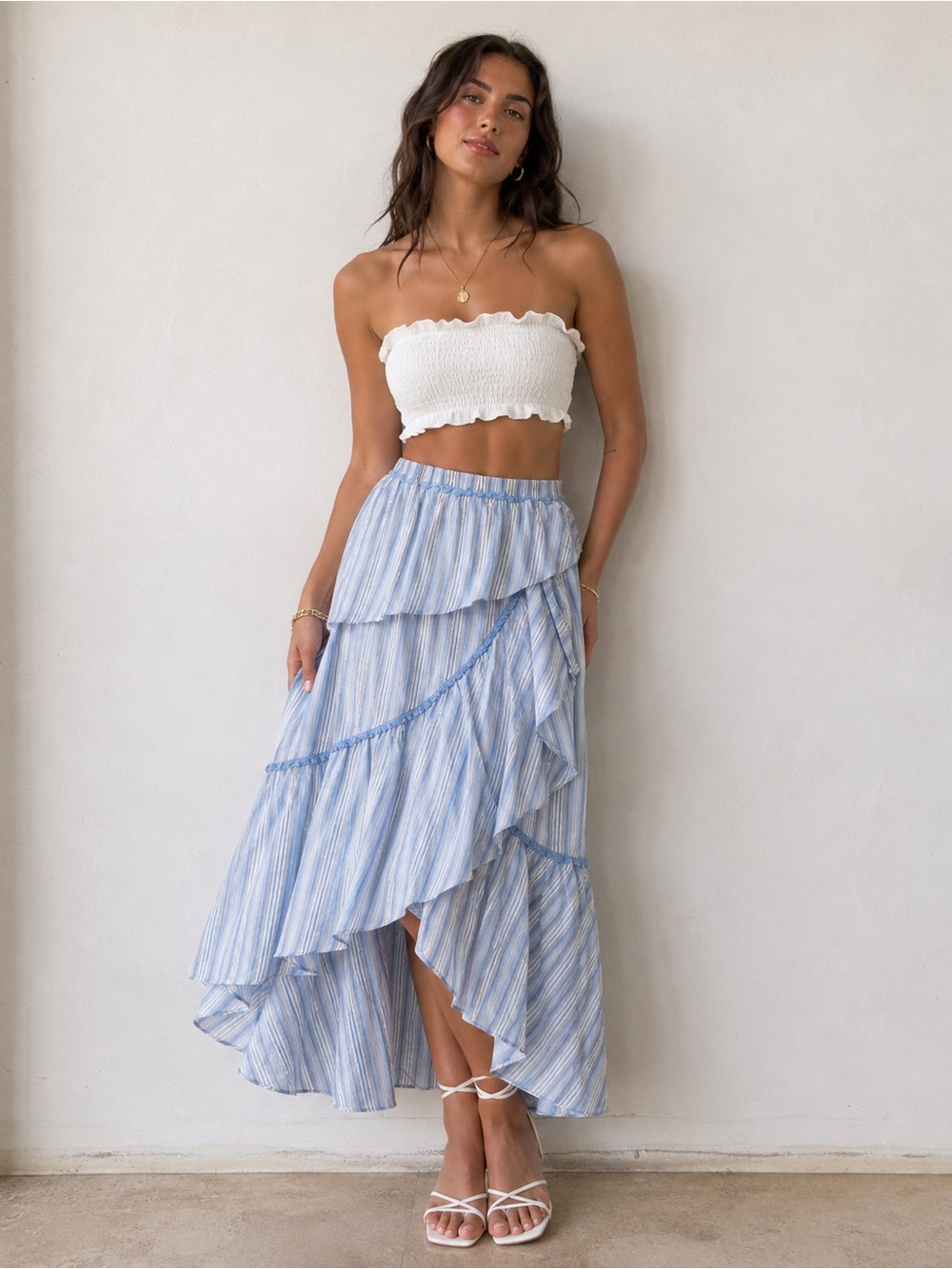 Moon River Asymmetrical Blue Midi Skirt Size L NWT
